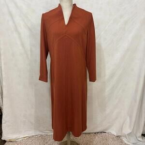 Vtg 60s Henry Lee burnt orange polyester midi dress